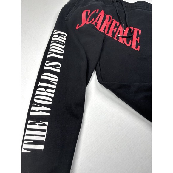 Scarface "The World Is Yours" Large Sweatpants Joggers Black Spellout 2 Sided EC - Picture 7 of 10